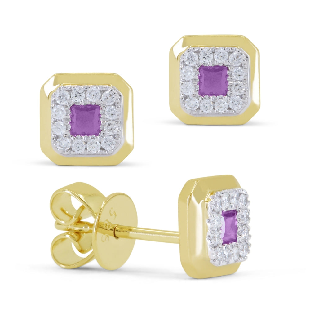 Madison L 14K Yellow Gold Amethyst Cushion Stud Earrings - style E1831AMY