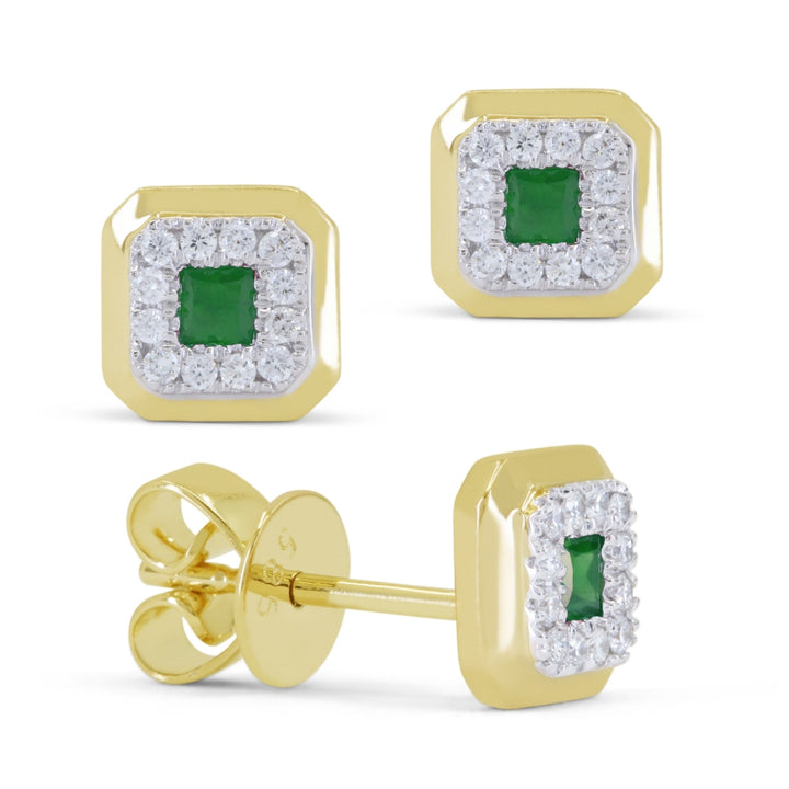 Madison L 14K Yellow Gold Emerald Cushion Stud Earrings - style E1831EMY