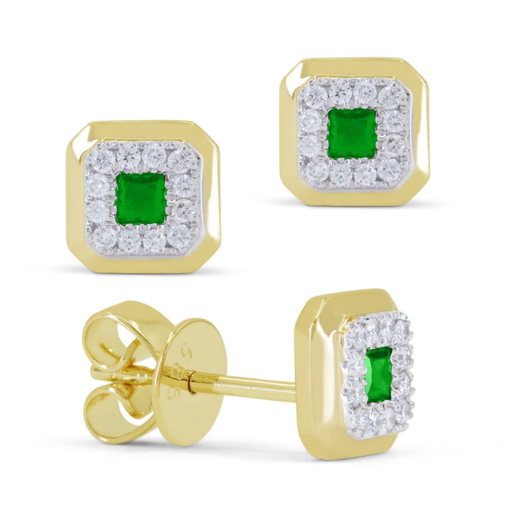 Madison L 14K Yellow Gold Created Emerald Cushion Stud Earrings - style E1831GCY