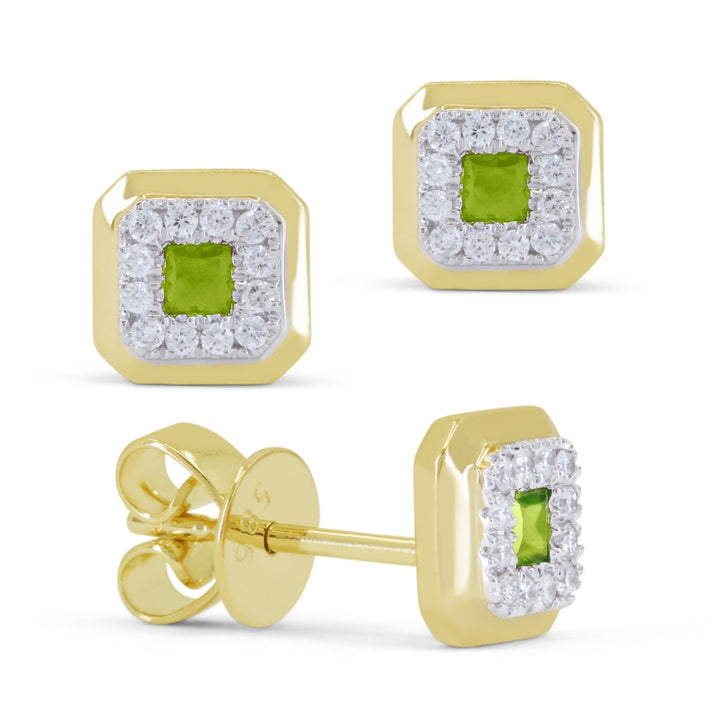 Madison L 14K Yellow Gold Peridot Cushion Stud Earrings - style E1831PRY