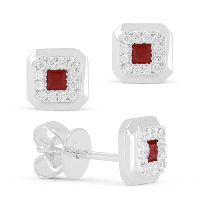Madison L 14K White Gold Ruby Cushion Stud Earrings - style E1831RUW