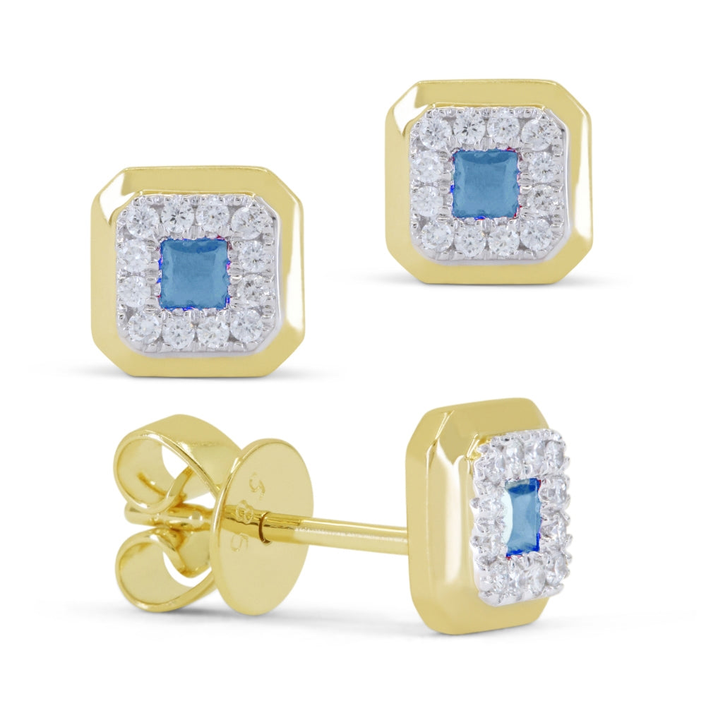 Madison L 14K Yellow Gold Swiss Blue Topaz Cushion Stud Earrings - style E1831SWBTY