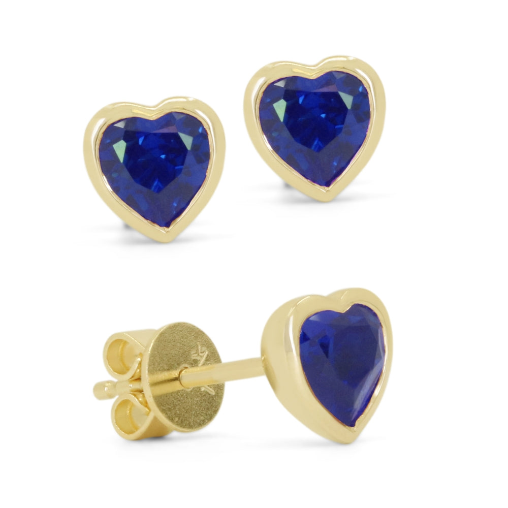 Madison L 14K Yellow Gold Created Sapphire Heart Stud Earrings - style E1846BCY