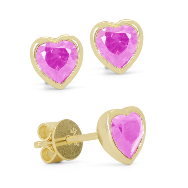 Madison L 14K Yellow Gold Created Pink Sapphire Heart Stud Earrings - style E1846PCY