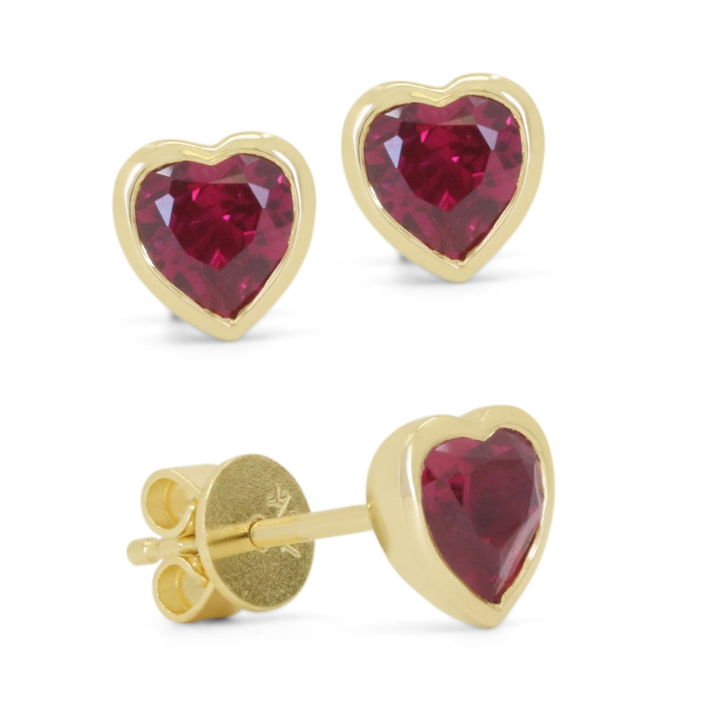 Madison L 14K Yellow Gold Created Ruby Heart Stud Earrings - style E1846RCY