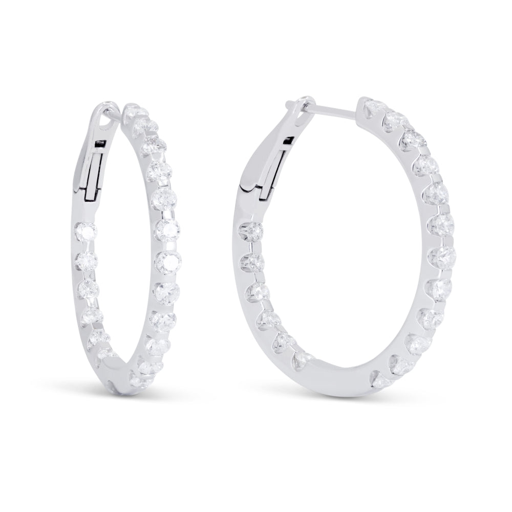 Madison L 14K White Gold Diamond In & Out Hoop Earrings - style E1847W