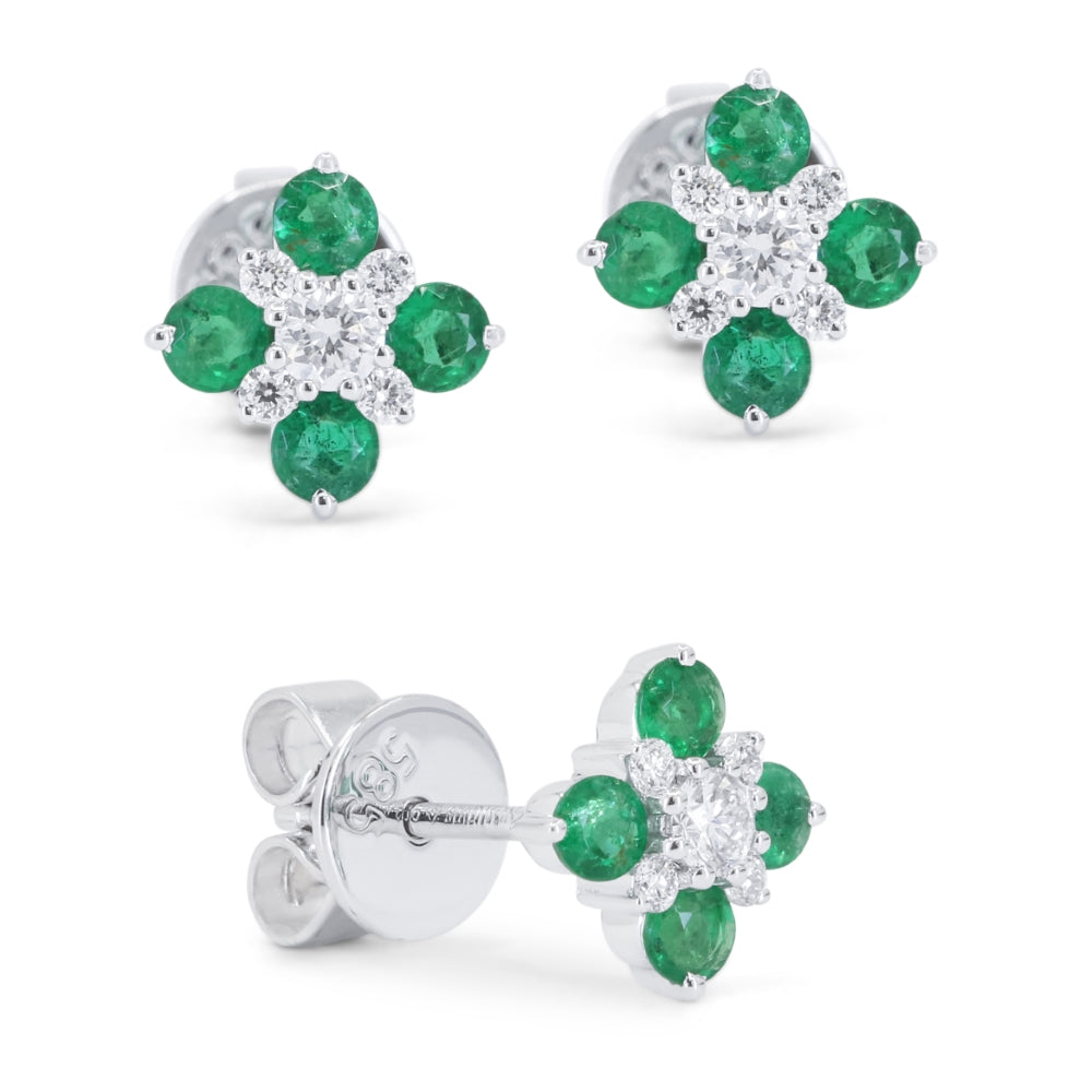 Madison L 14K White Gold Emerald Flower Stud Earrings - style E1848EMW
