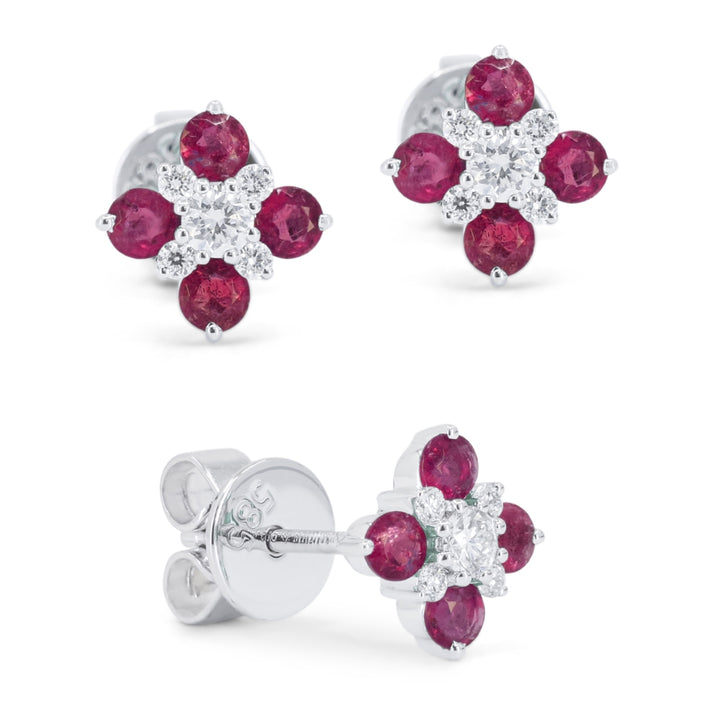 Madison L 14K White Gold Ruby Flower Stud Earrings - style E1848RUW