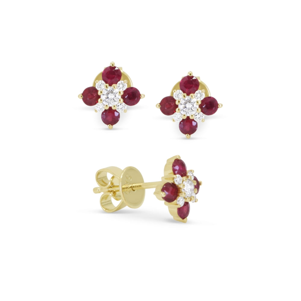 Madison L 14K Yellow Gold Ruby Flower Stud Earrings - style E1848RUY