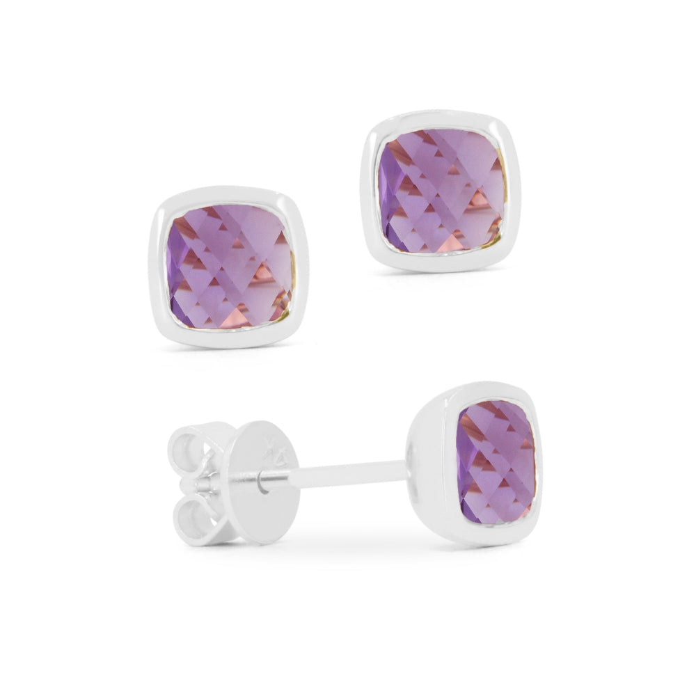 Madison L 14K White Gold Amethyst Cushion Stud Earrings - style E1853AMW