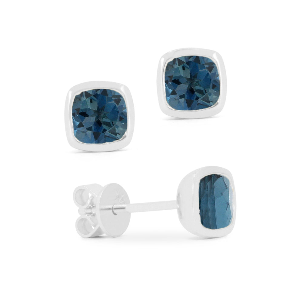 Madison L 14K White Gold London Blue Topaz Cushion Stud Earrings - style E1853LBTW