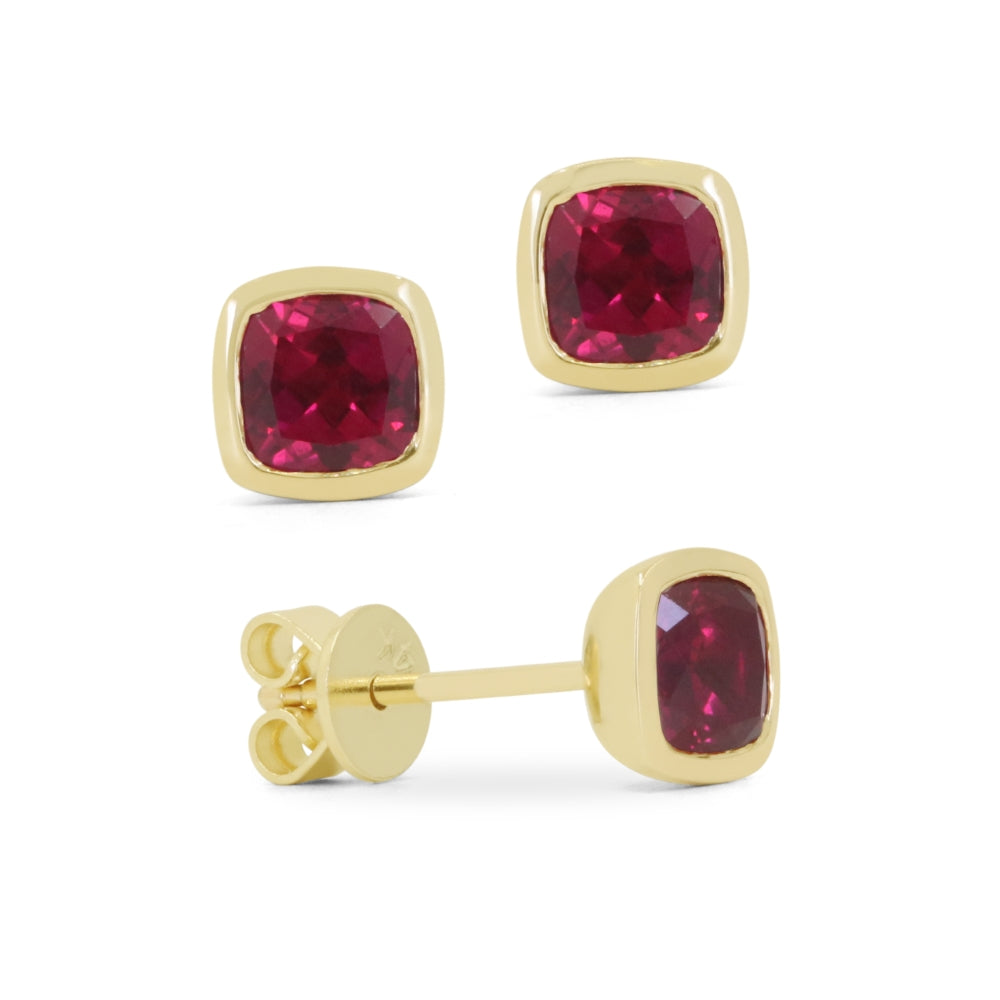 Madison L 14K Yellow Gold Created Ruby Cushion Stud Earrings - style E1853RCY