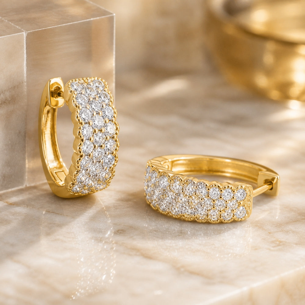 E1857 - 14K Yellow Gold Diamond Huggie Hoop Earrings