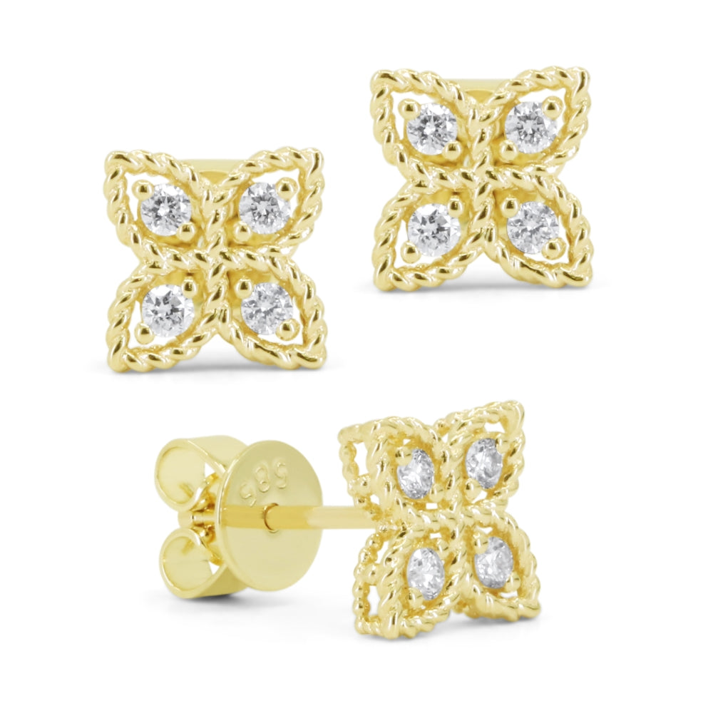 Madison L 14K Yellow Gold Diamond Flower Stud Earrings - style E1858Y