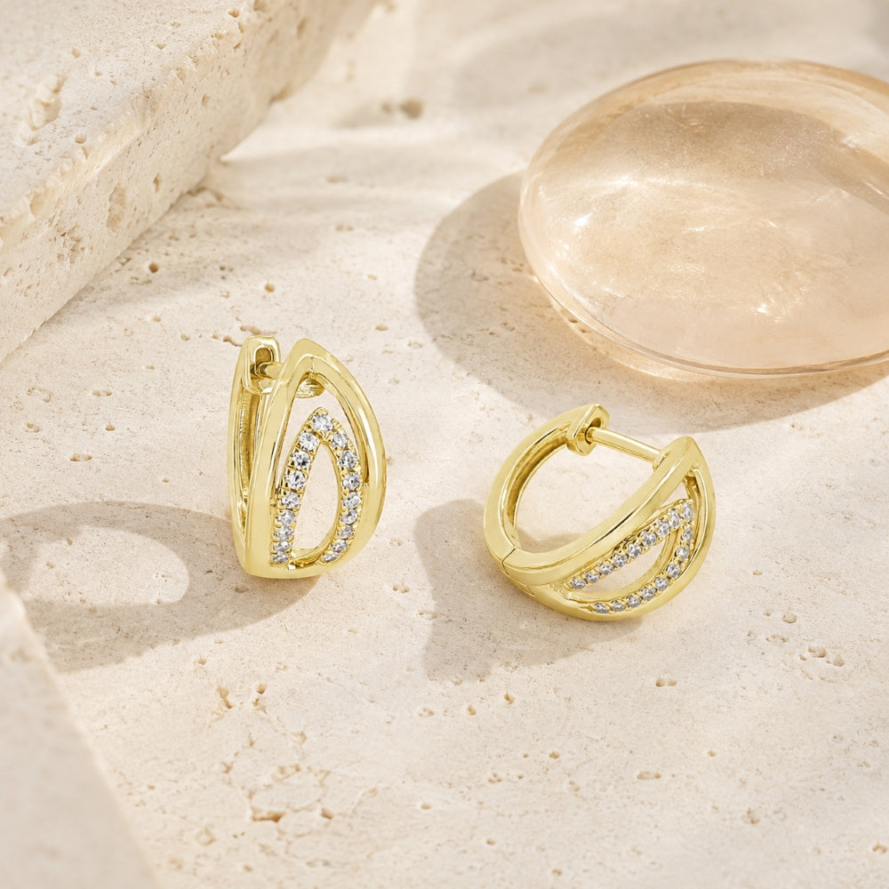 E1866 - 14K Yellow Gold Diamond Huggie Hoop Earrings