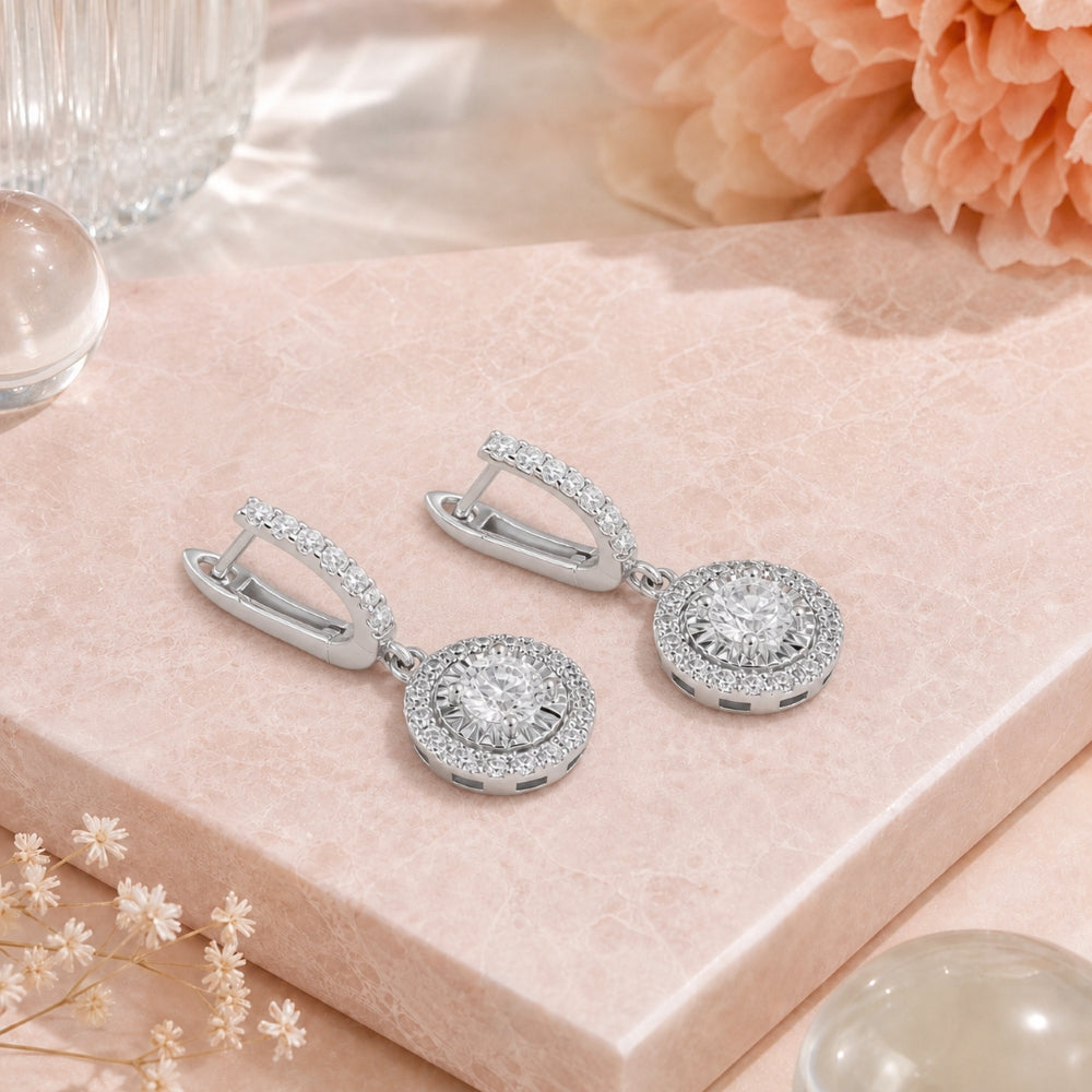 E1877 - 14K White Gold Diamond Drop Earrings