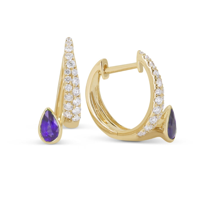 Madison L 14K Yellow Gold Amethyst Hoop Earrings - style E1882AMY