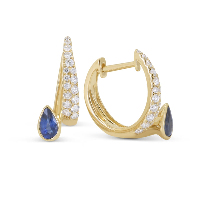 Madison L 14K Yellow Gold Created Sapphire Hoop Earrings - style E1882BCY