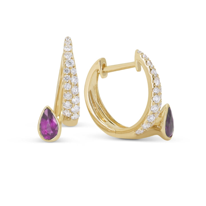 Madison L 14K Yellow Gold Created Pink Sapphire Hoop Earrings - style E1882PCY