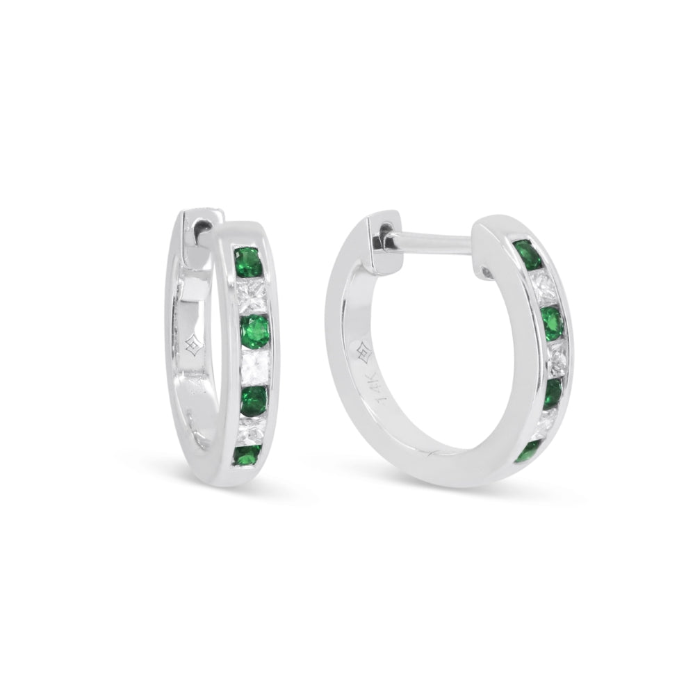 Madison L 14K White Gold Emerald Huggie Hoop Earrings - style E1884EMW