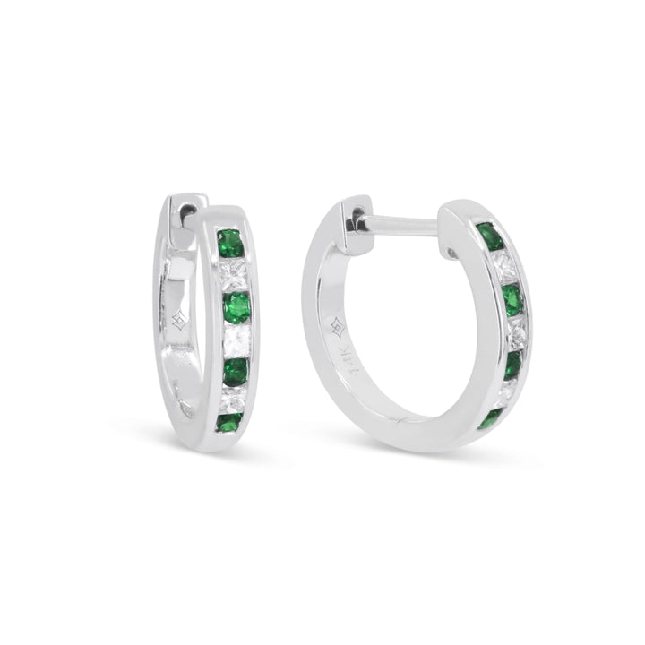 Madison L 14K White Gold Emerald Huggie Hoop Earrings - style E1884EMW