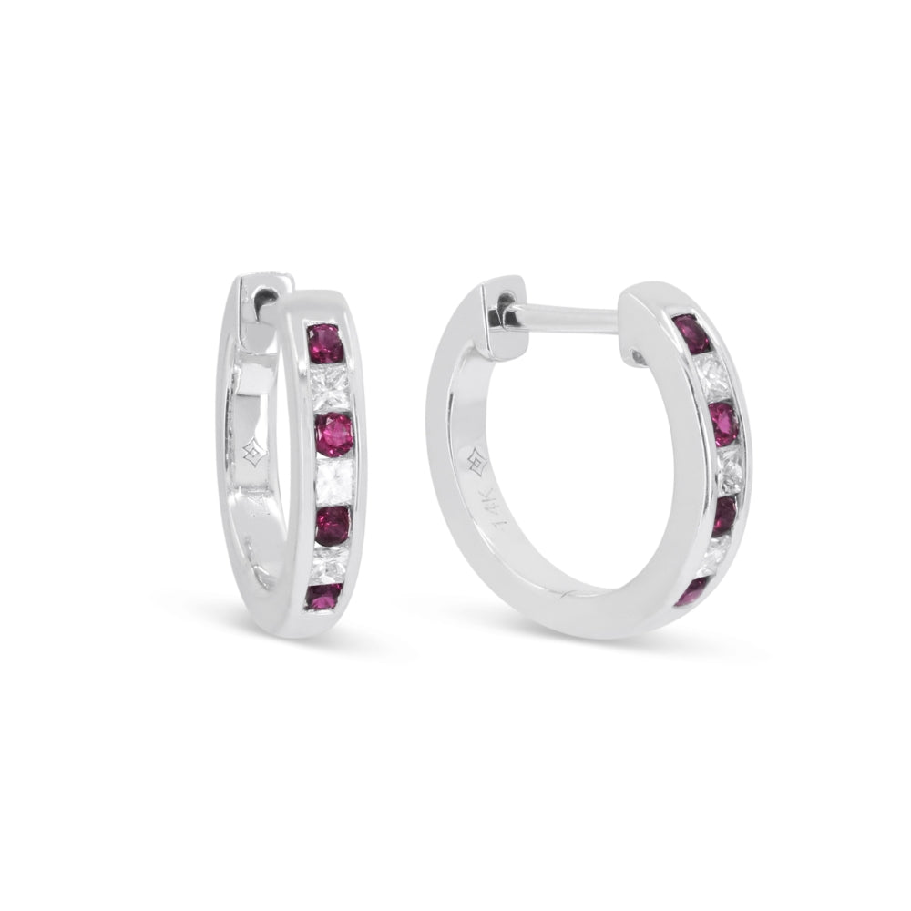 Madison L 14K White Gold Ruby Huggie Hoop Earrings - style E1884RUW