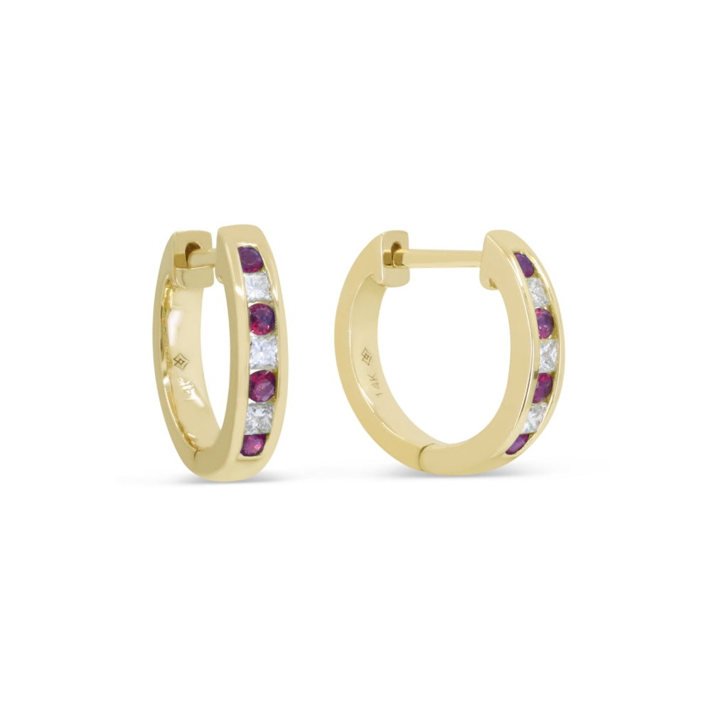 Madison L 14K Yellow Gold Ruby Huggie Hoop Earrings - style E1884RUY