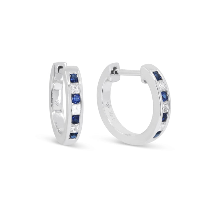 Madison L 14K White Gold Sapphire Huggie Hoop Earrings - style E1884SAW