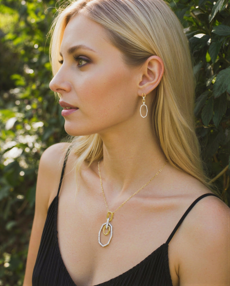 Madison L 14K Two Tone Gold Diamond Drop Earrings - style E1903WY
