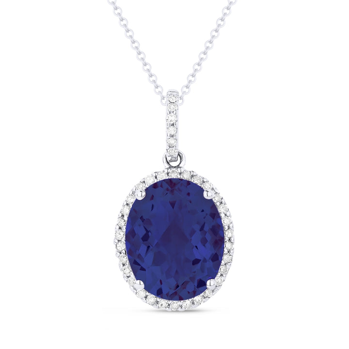 Madison L 14K White Gold Created Sapphire Oval Pendant - style N1027BCW