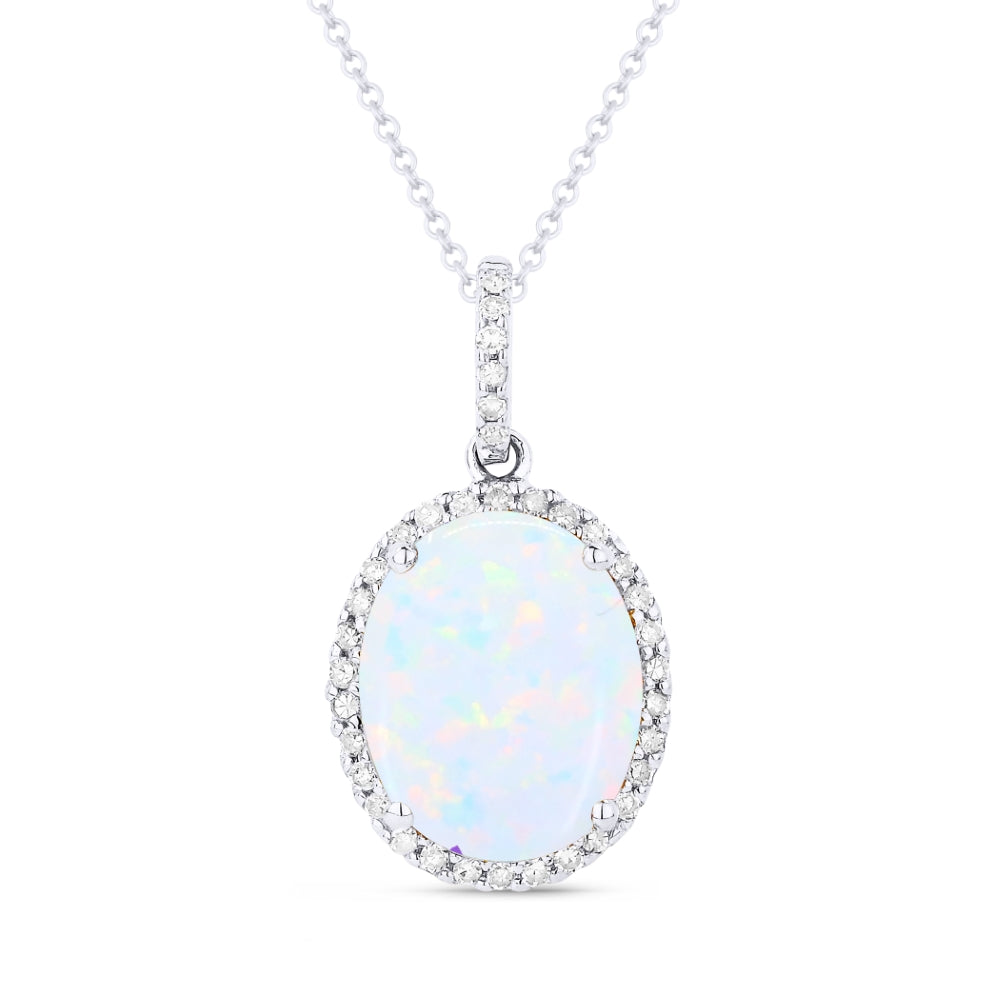 Madison L 14K White Gold Created Ethiopian Opal Oval Pendant - style N1027COPW