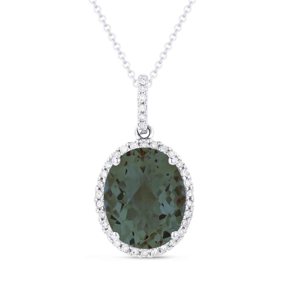 Madison L 14K White Gold Created Green Spinel Oval Pendant - style N1027GSW