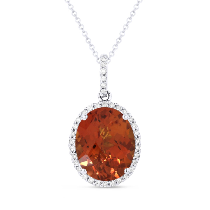 Madison L 14K White Gold Created Padparadscha Oval Pendant - style N1027OCW