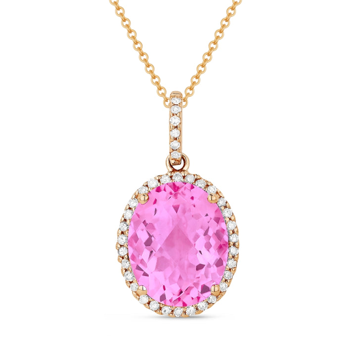 Madison L 14K Rose Gold Created Pink Sapphire Oval Pendant - style N1027PCP