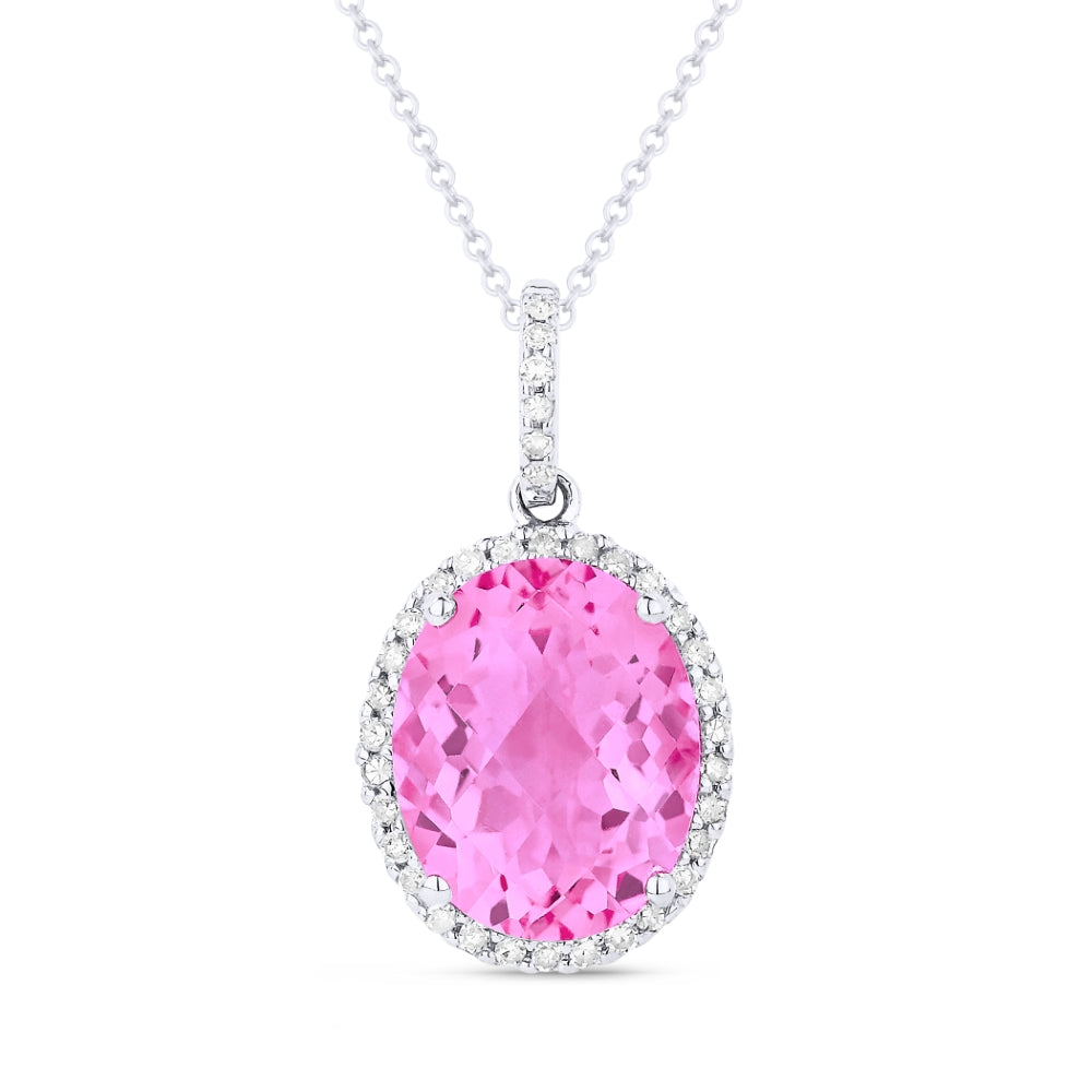 Madison L 14K White Gold Created Pink Sapphire Oval Pendant - style N1027PCW