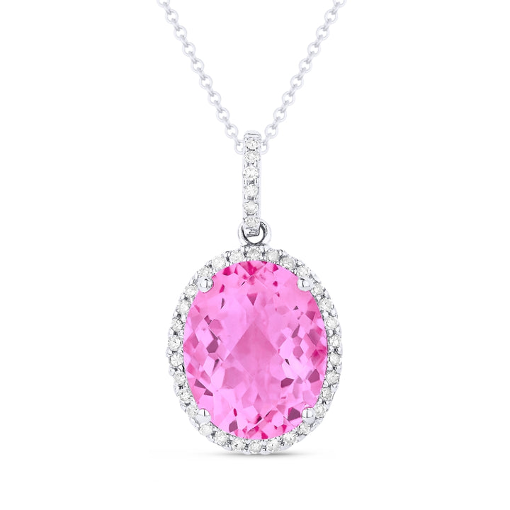 Madison L 14K White Gold Created Pink Sapphire Oval Pendant - style N1027PCW