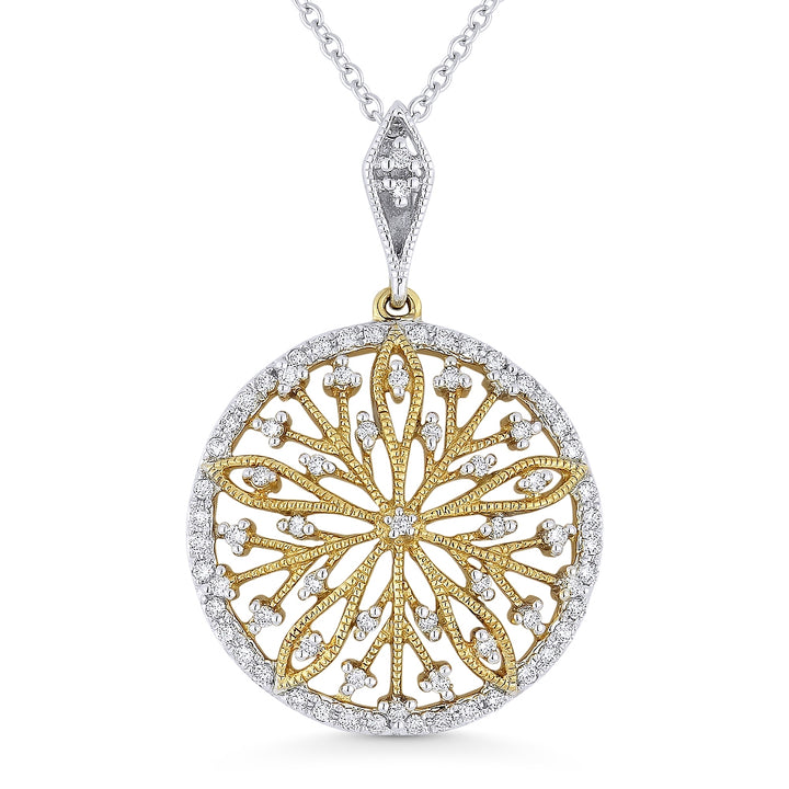 Madison L 14K Two Tone Gold Diamond Round Pendant - style N1031WY