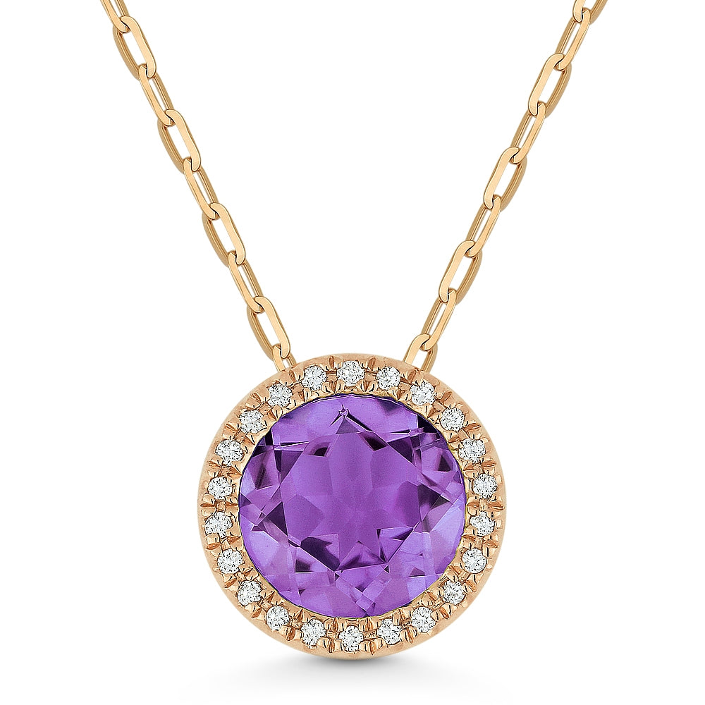 Madison L 14K Rose Gold Amethyst Round Pendant - style N1041AMP