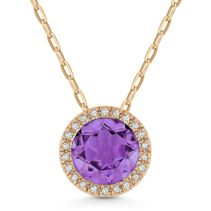 Madison L 14K Rose Gold Amethyst Round Pendant - style N1041AMP