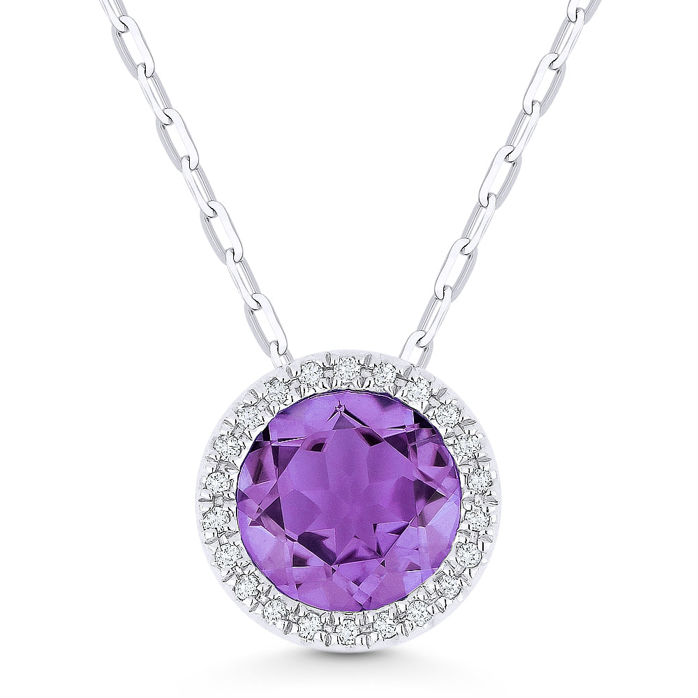Madison L 14K White Gold Amethyst Round Pendant - style N1041AMW