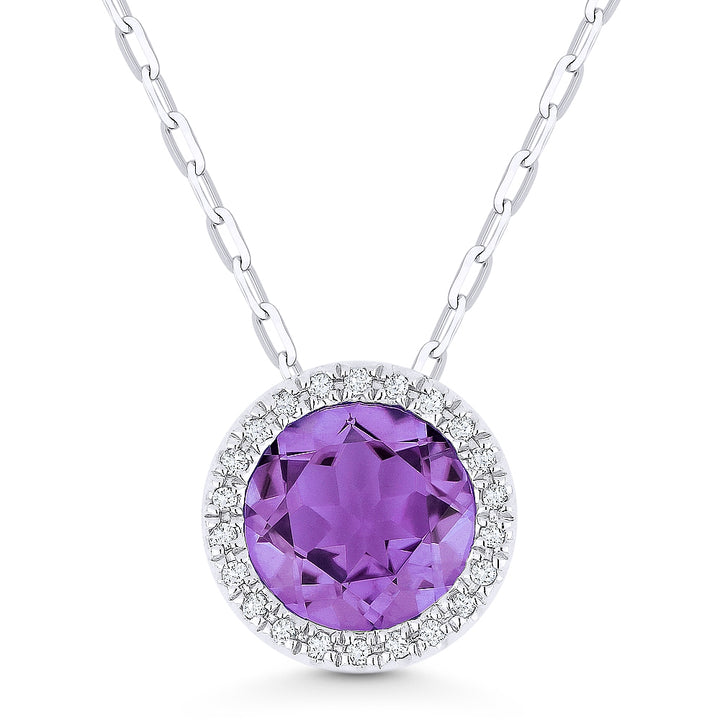 Madison L 14K White Gold Amethyst Round Pendant - style N1041AMW