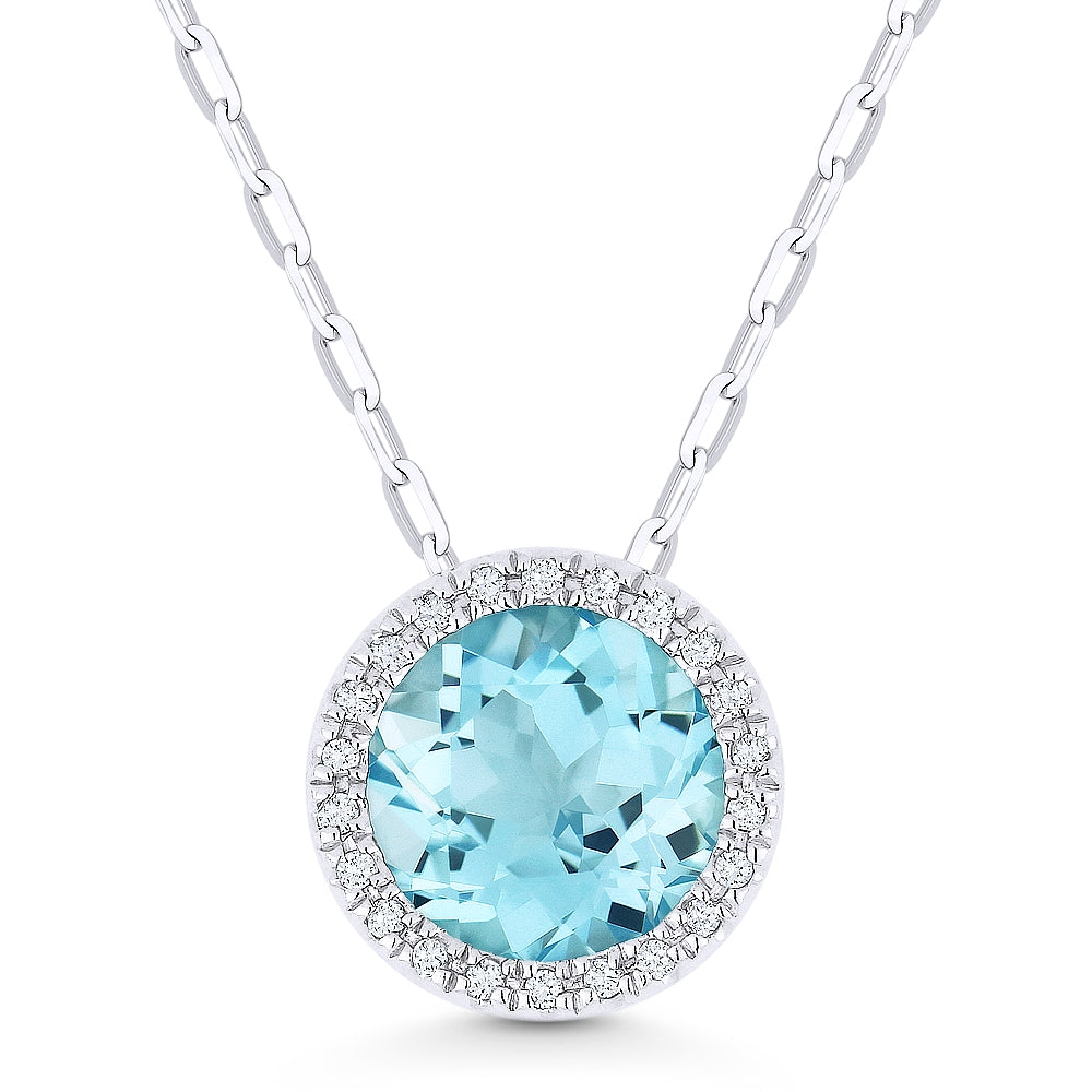 Madison L 14K White Gold Aquamarine Round Pendant - style N1041AQW