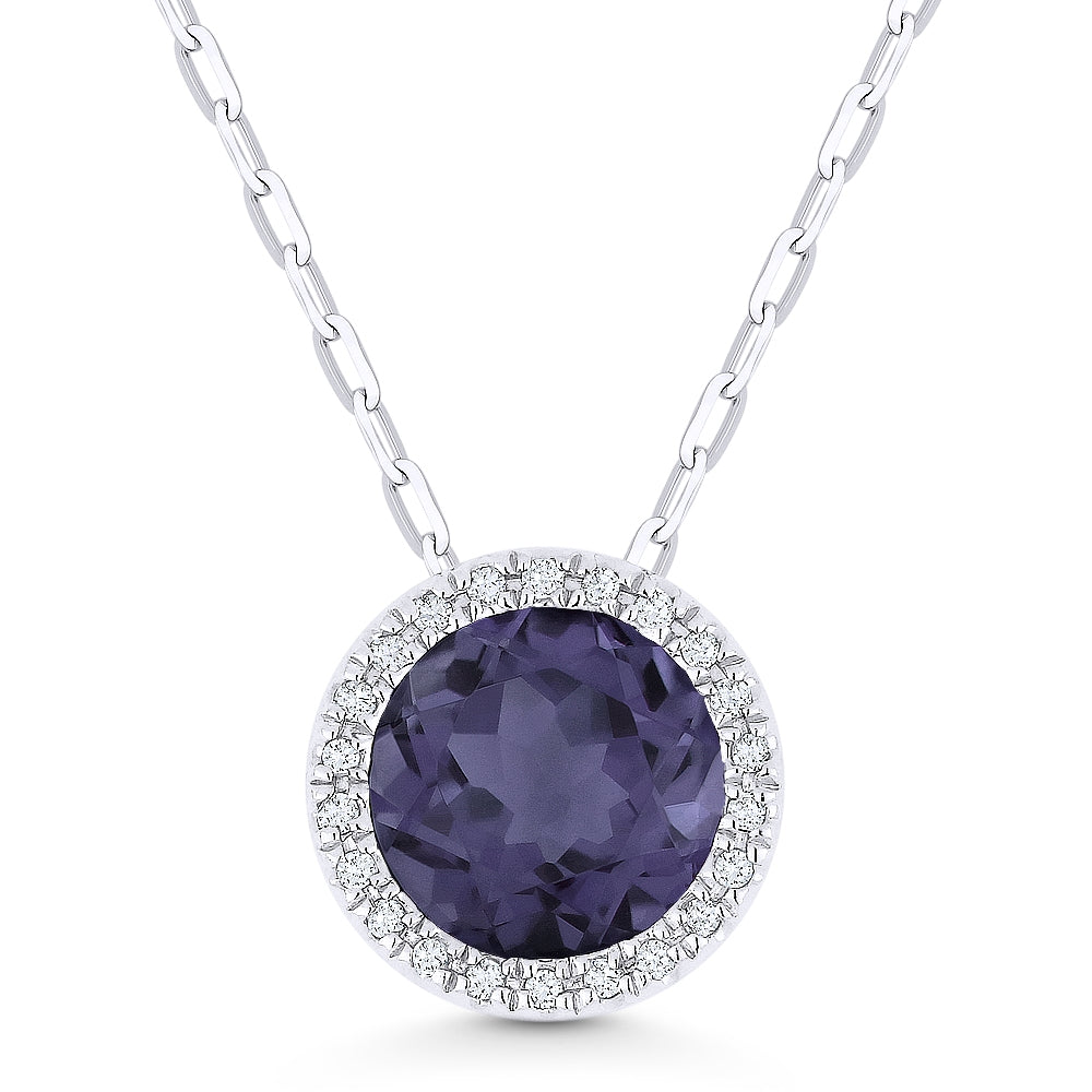 Madison L 14K White Gold Created Alexandrite Round Pendant - style N1041AXW