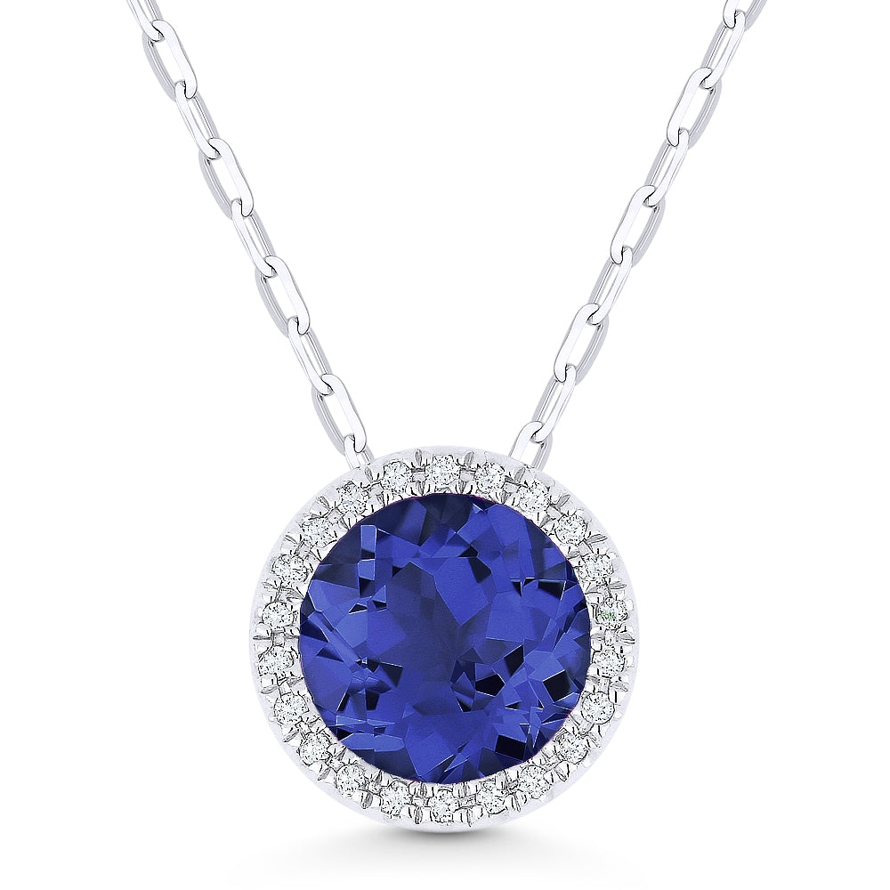 Madison L 14K White Gold Created Sapphire Round Pendant - style N1041BCW