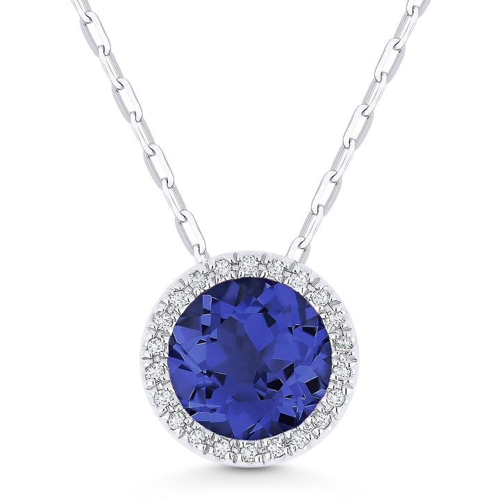 Madison L 14K White Gold Created Sapphire Round Pendant - style N1041BCW