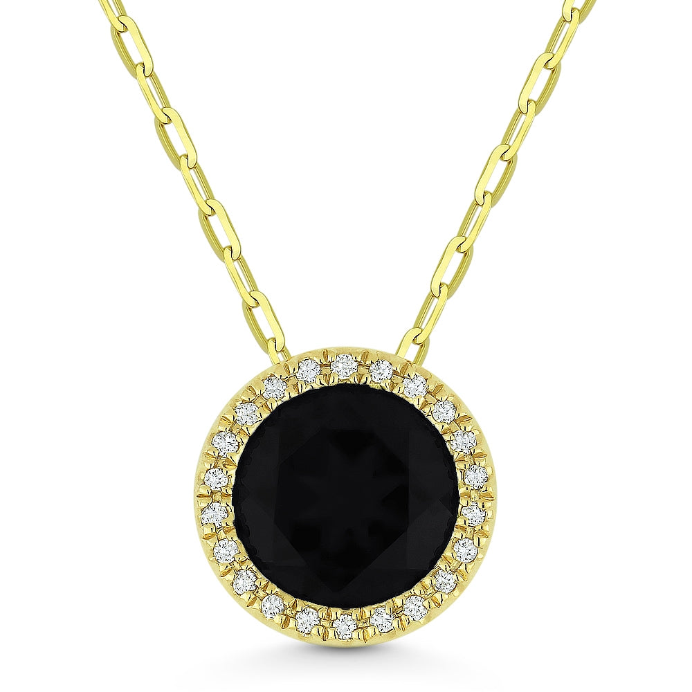 Madison L 14K Yellow Gold Black Onyx Round Pendant - style N1041BOY