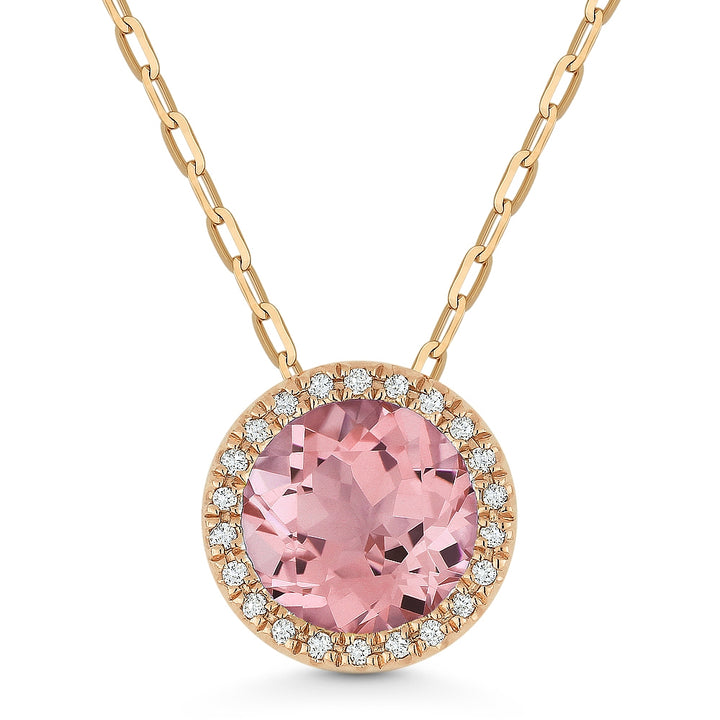 Madison L 14K Rose Gold Created Morganite Round Pendant - style N1041CMGP