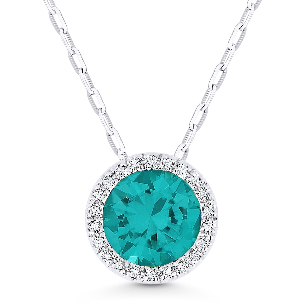 Madison L 14K White Gold Created Tourmaline Paraiba Round Pendant - style N1041CPARW