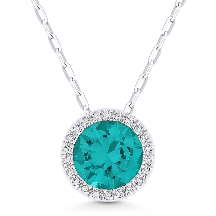 Madison L 14K White Gold Created Tourmaline Paraiba Round Pendant - style N1041CPARW