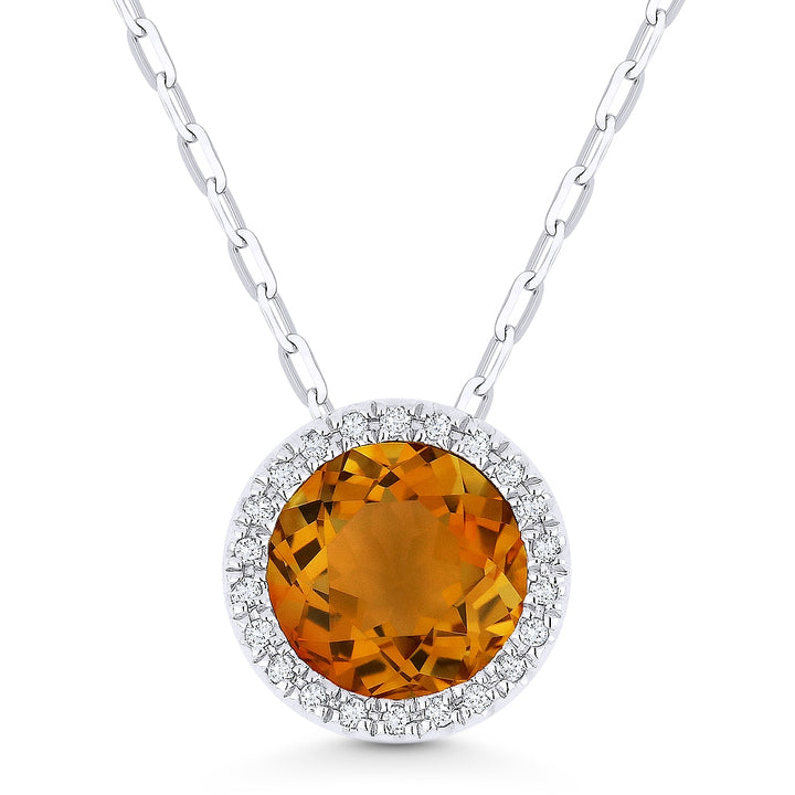 Madison L 14K White Gold Citrine Round Pendant - style N1041CTW